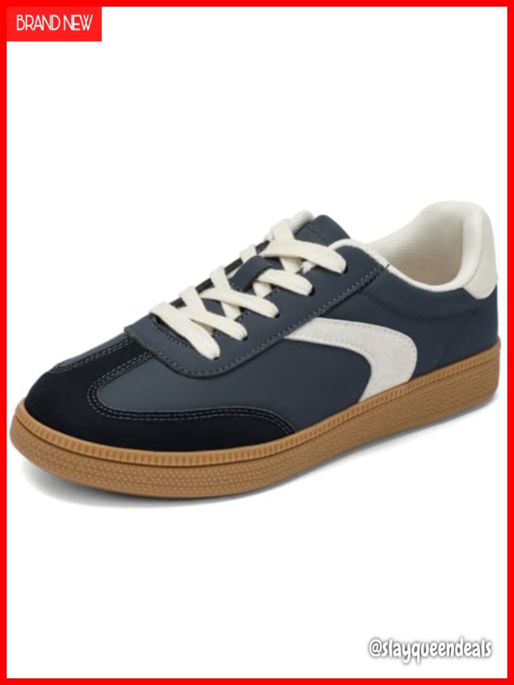 Faux Leather Retro Low Top Lace Up Sneakers Gum Sole Casual Tennis Shoes